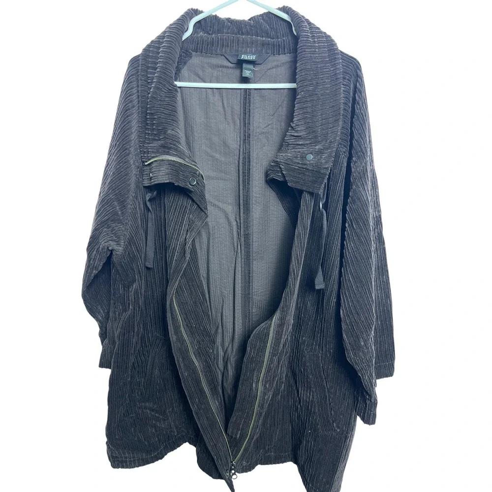 Eileen Fisher Brown Organic Cotton Wide Wale Corduroy Oversized Jacket XL Ethica